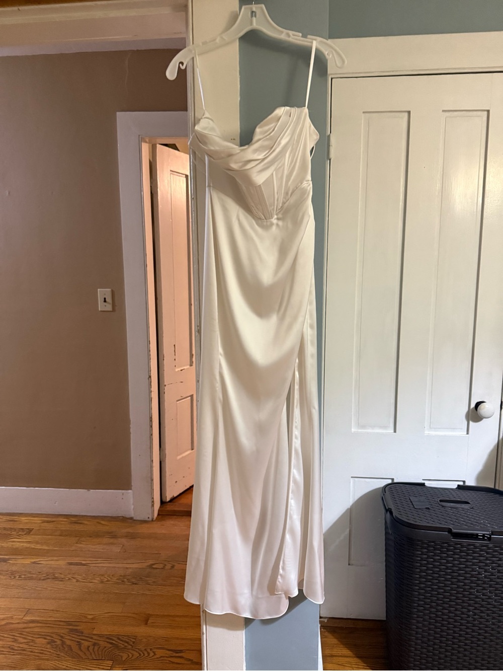 Women's Ivory Satin Slip Dress with Cowl Neck